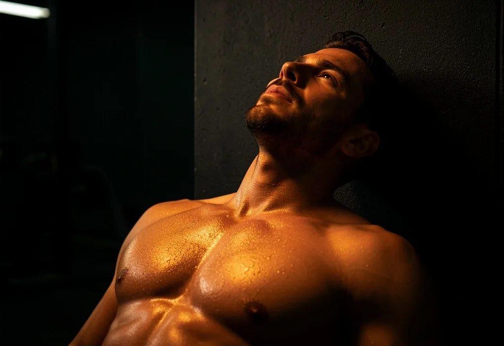 Man resting after workout in dark gym