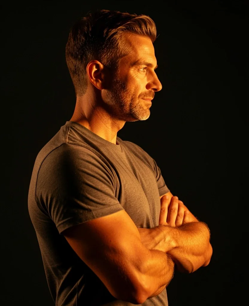 Portrait of an active man in a dark studio setting